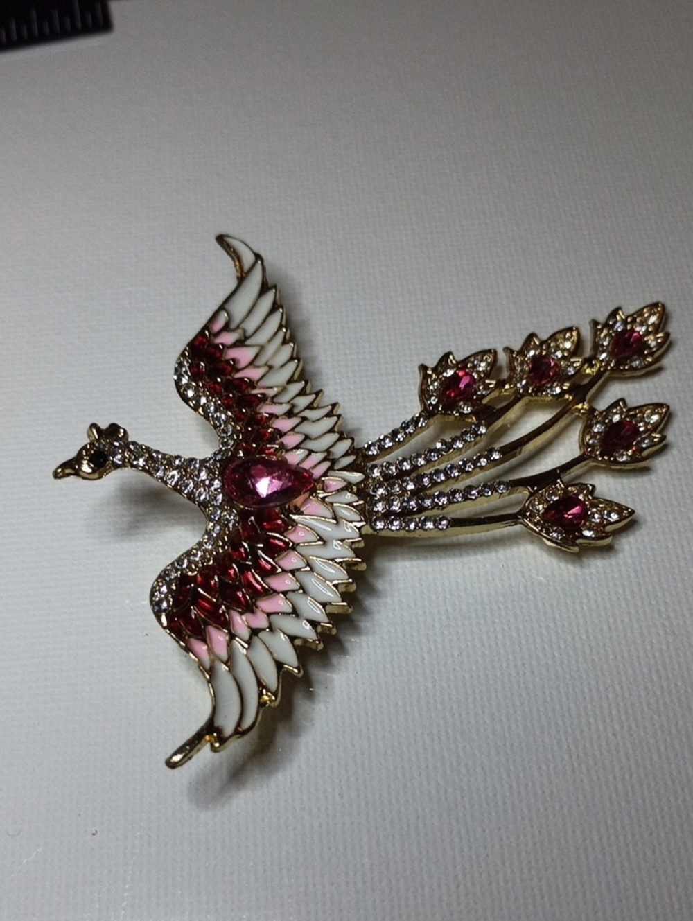 Phoenix Brooch with Pink Crystals